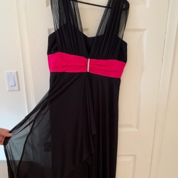 Laura Plus Size 14W Black Evening Dress with Fuchsia Pink and Crystal Accent - Picture 2 of 8